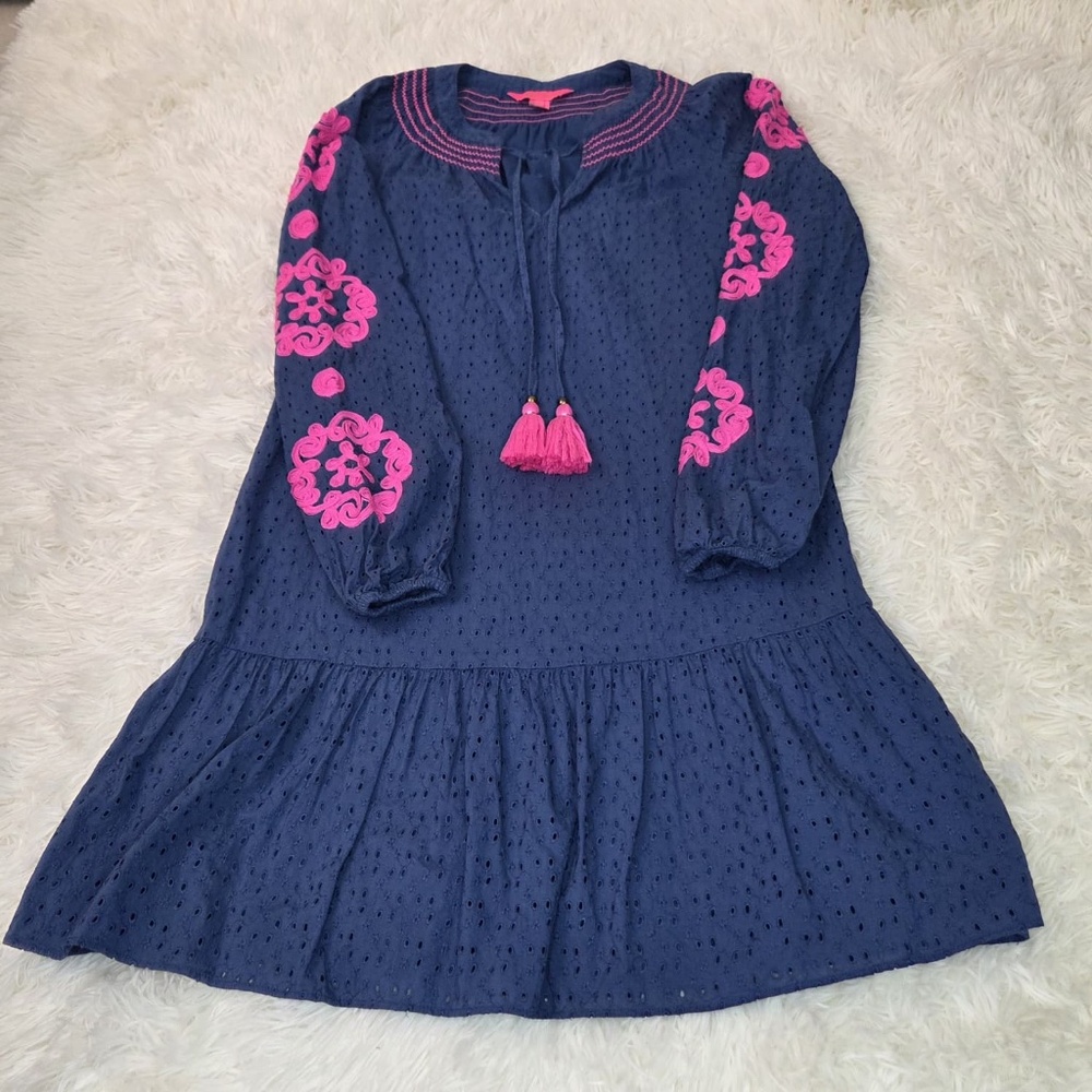Lilly Pulitzer Eyelet Lucee V-Neck Dress With Tassels